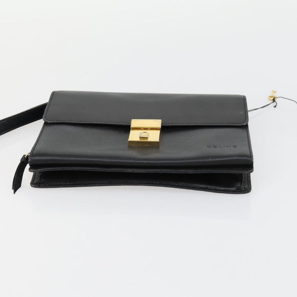 CELINE Macadam Canvas Hand Bag Leather 2 Set Black Beige Auth ar13912