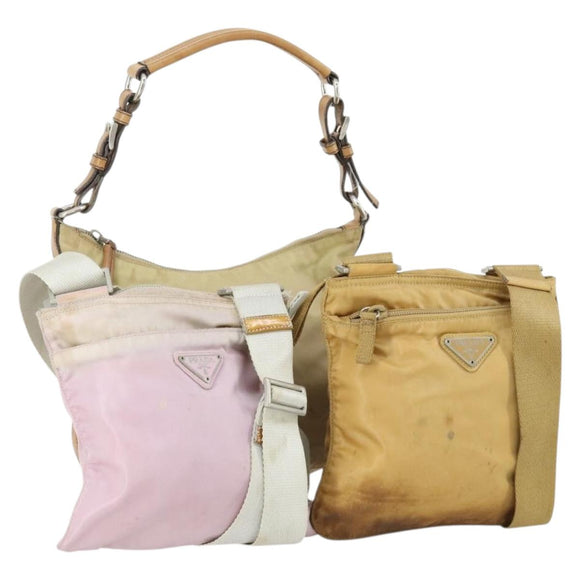 PRADA Shoulder Bag Nylon 3 Set Beige Pink Auth ar13913