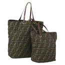 FENDI Zucca Canvas Hand Bag 2 Set Black Brown Auth ar13914-1