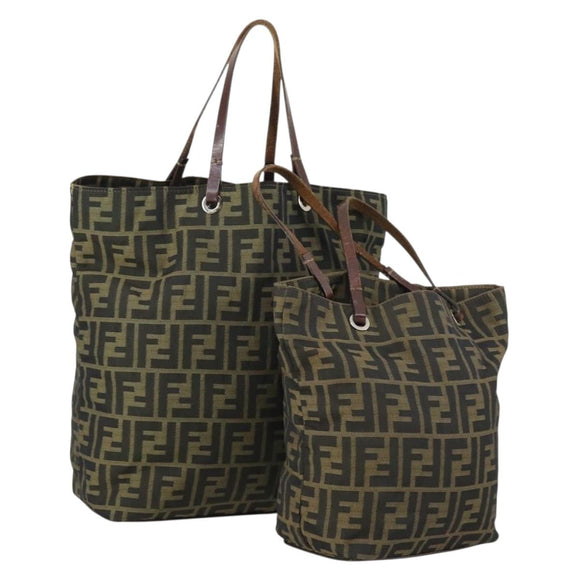 FENDI Zucca Canvas Hand Bag 2 Set Black Brown Auth ar13914