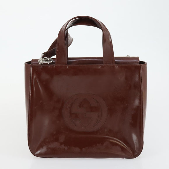 GUCCI Pouch Hand Bag Nylon Enamel 3 Set Black Brown Auth ar13915