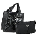 PRADA Shoulder Bag Nylon Enamel 2 Set Black Auth ar13916-1