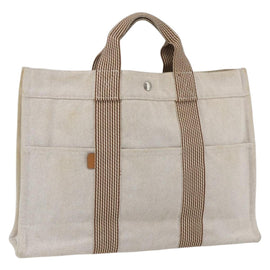 HERMES New Fourre Tout MM Hand Bag Canvas Beige Auth ar13917
