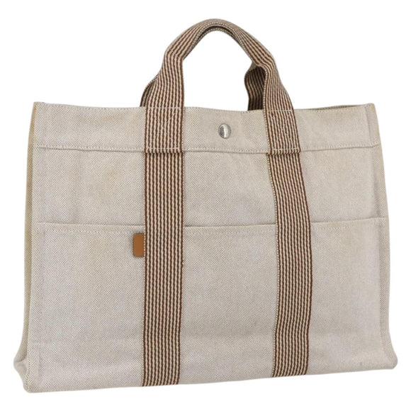 HERMES New Fourre Tout MM Hand Bag Canvas Beige Auth ar13917