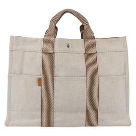 HERMES New Fourre Tout MM Hand Bag Canvas Beige Auth ar13917 - 0