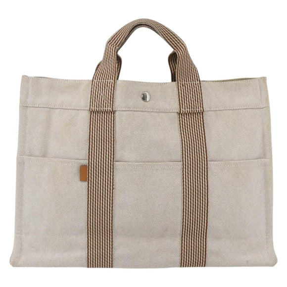 HERMES New Fourre Tout MM Hand Bag Canvas Beige Auth ar13917