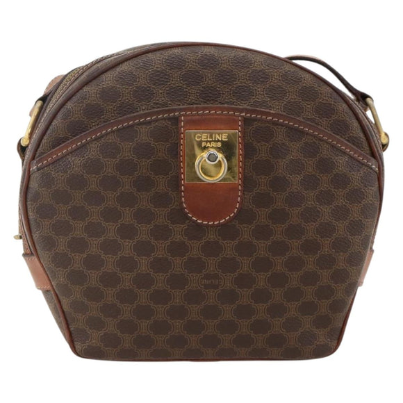 CELINE Macadam Canvas Shoulder Bag PVC Leather Brown Gold Auth ar13920