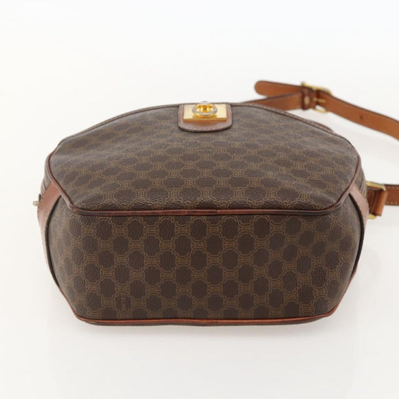 CELINE Macadam Canvas Shoulder Bag PVC Leather Brown Gold Auth ar13920