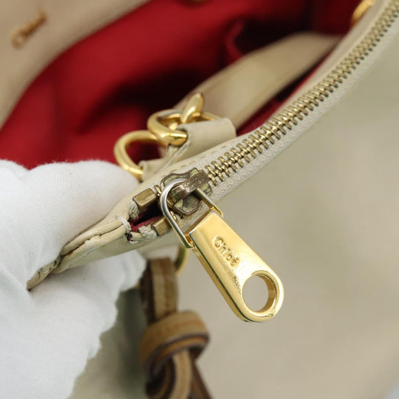 Chloe Tote Bag Leather Ivory Gold Auth ar13933