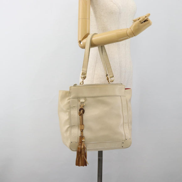 Chloe Tote Bag Leather Ivory Gold Auth ar13933