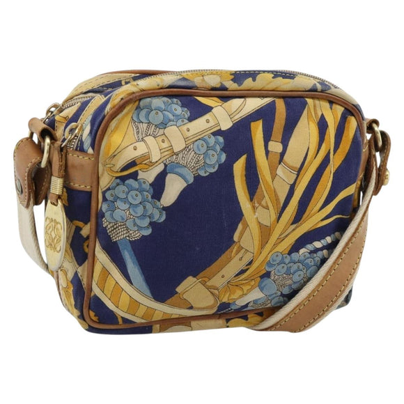 LOEWE Shoulder Bag Canvas Blue Gold Auth ar13934