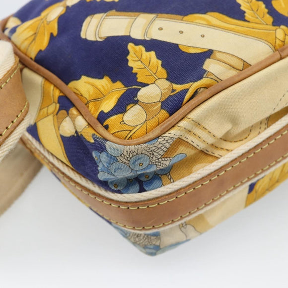 LOEWE Shoulder Bag Canvas Blue Gold Auth ar13934