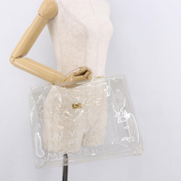 HERMES Vinyl Kelly Hand Bag Vinyl Clear Gold Auth ar13937