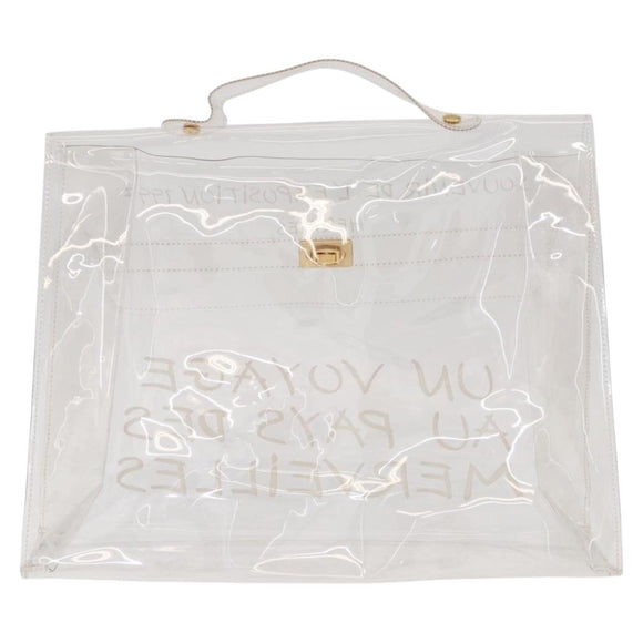 HERMES Vinyl Kelly Hand Bag Vinyl Clear Gold Auth ar13937