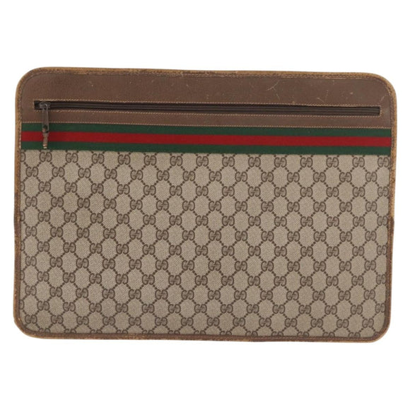 GUCCI GG Supreme Web Sherry Line Clutch Bag PVC Beige 89 02 060 Auth ar13939