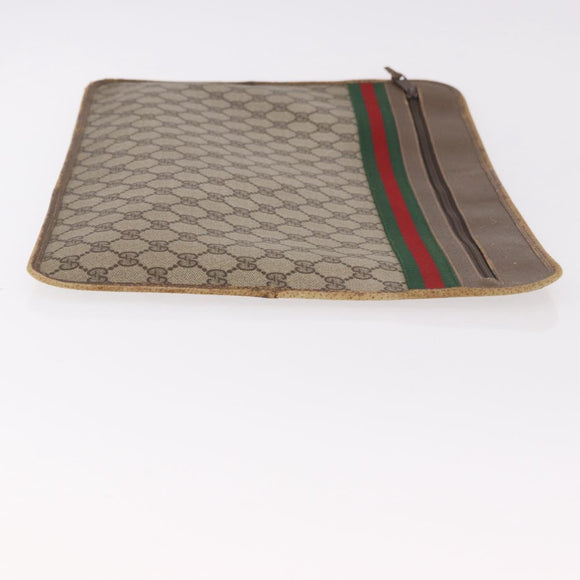 GUCCI GG Supreme Web Sherry Line Clutch Bag PVC Beige 89 02 060 Auth ar13939