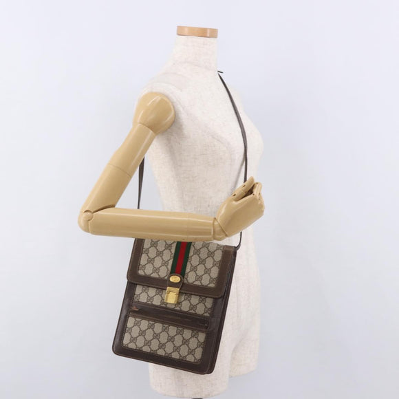 GUCCI GG Supreme Web Sherry Line Shoulder Bag PVC Beige Gold Auth ar13950