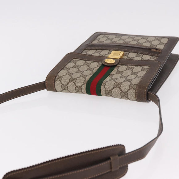 GUCCI GG Supreme Web Sherry Line Shoulder Bag PVC Beige Gold Auth ar13950