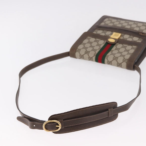 GUCCI GG Supreme Web Sherry Line Shoulder Bag PVC Beige Gold Auth ar13950