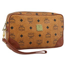 MCM Vicetos Logogram Clutch Bag PVC Leather Brown Gold Auth ar13951-1