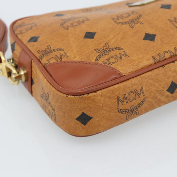 MCM Vicetos Logogram Clutch Bag PVC Leather Brown Gold Auth ar13951