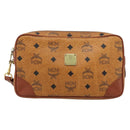 MCM Vicetos Logogram Clutch Bag PVC Leather Brown Gold Auth ar13951-13