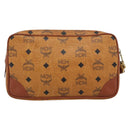 MCM Vicetos Logogram Clutch Bag PVC Leather Brown Gold Auth ar13951-2