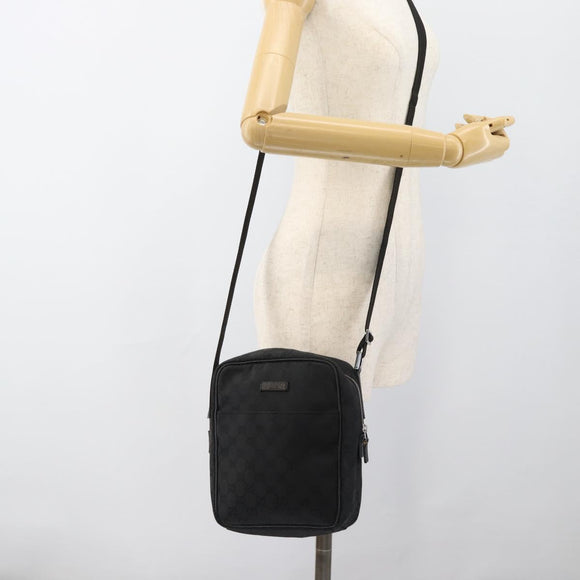GUCCI GG Canvas Shoulder Bag Black Silver 122759 Auth ar13952