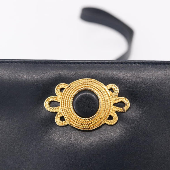 Salvatore Ferragamo Shoulder Bag Leather Navy Gold Auth ar13953
