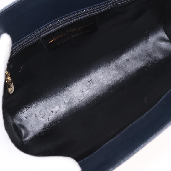 Salvatore Ferragamo Shoulder Bag Leather Navy Gold Auth ar13953