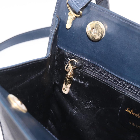 Salvatore Ferragamo Shoulder Bag Leather Navy Gold Auth ar13953