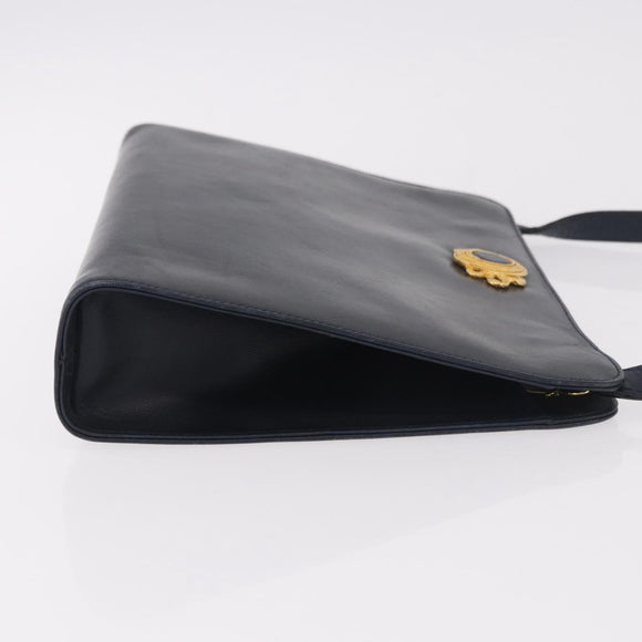 Salvatore Ferragamo Shoulder Bag Leather Navy Gold Auth ar13953