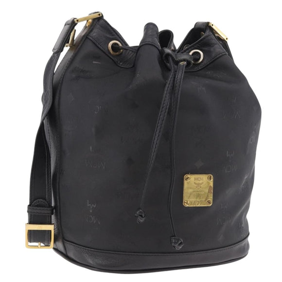 MCM Vicetos Logogram Shoulder Bag PVC Black Gold Auth ar13954