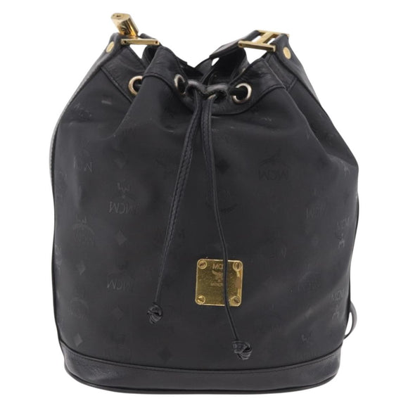 MCM Vicetos Logogram Shoulder Bag PVC Black Gold Auth ar13954