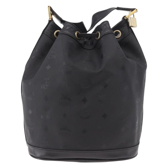 MCM Vicetos Logogram Shoulder Bag PVC Black Gold Auth ar13954