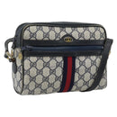 GUCCI GG Supreme Sherry Line Shoulder Bag PVC Navy Gold Auth ar13955-1