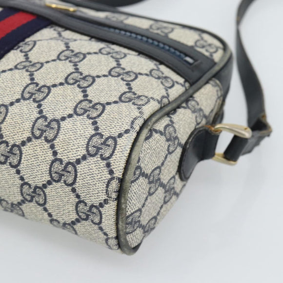 GUCCI GG Supreme Sherry Line Shoulder Bag PVC Navy Gold Auth ar13955