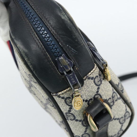 GUCCI GG Supreme Sherry Line Shoulder Bag PVC Navy Gold Auth ar13955