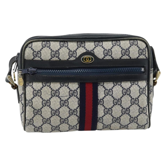 GUCCI GG Supreme Sherry Line Shoulder Bag PVC Navy Gold Auth ar13955