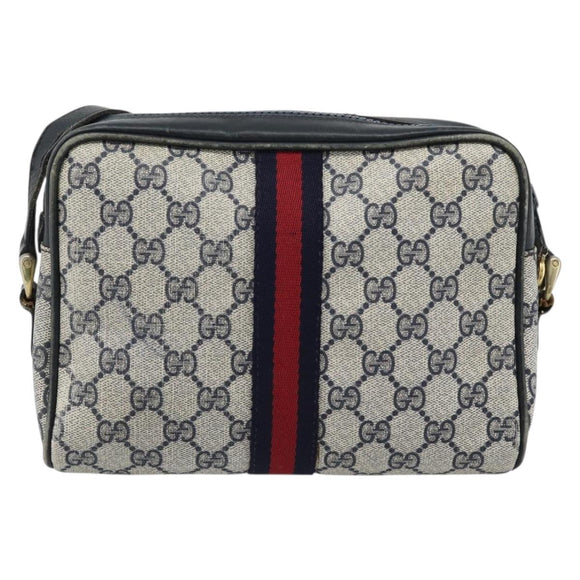GUCCI GG Supreme Sherry Line Shoulder Bag PVC Navy Gold Auth ar13955