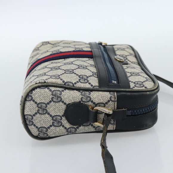 GUCCI GG Supreme Sherry Line Shoulder Bag PVC Navy Gold Auth ar13955