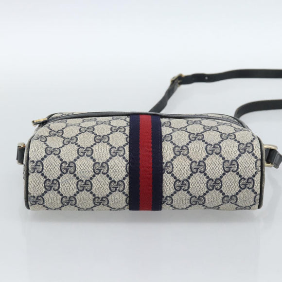 GUCCI GG Supreme Sherry Line Shoulder Bag PVC Navy Gold Auth ar13955