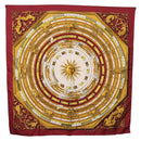 HERMES Carre 90 Scarf ""DIES ET HORE"" Silk Bordeaux Auth ar13966-1