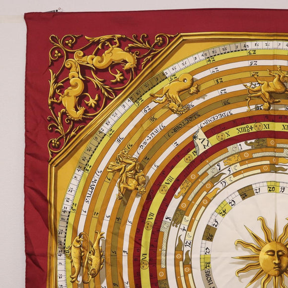 HERMES Carre 90 Scarf ""DIES ET HORE"" Silk Bordeaux Auth ar13966