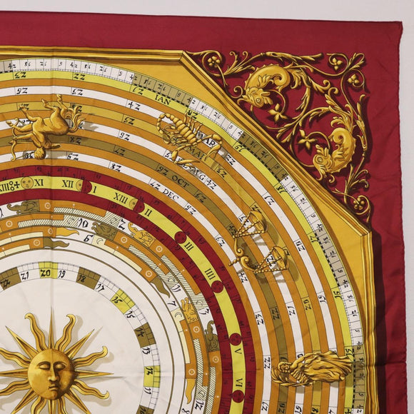 HERMES Carre 90 Scarf ""DIES ET HORE"" Silk Bordeaux Auth ar13966