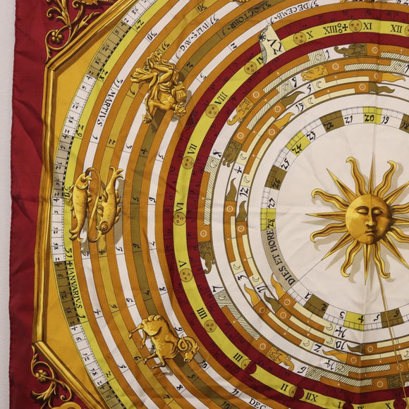HERMES Carre 90 Scarf ""DIES ET HORE"" Silk Bordeaux Auth ar13966