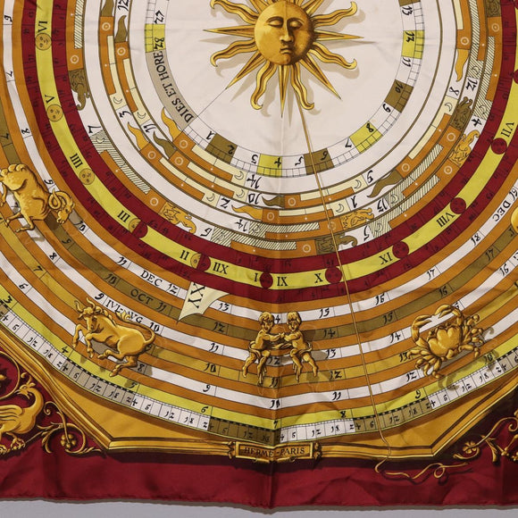 HERMES Carre 90 Scarf ""DIES ET HORE"" Silk Bordeaux Auth ar13966