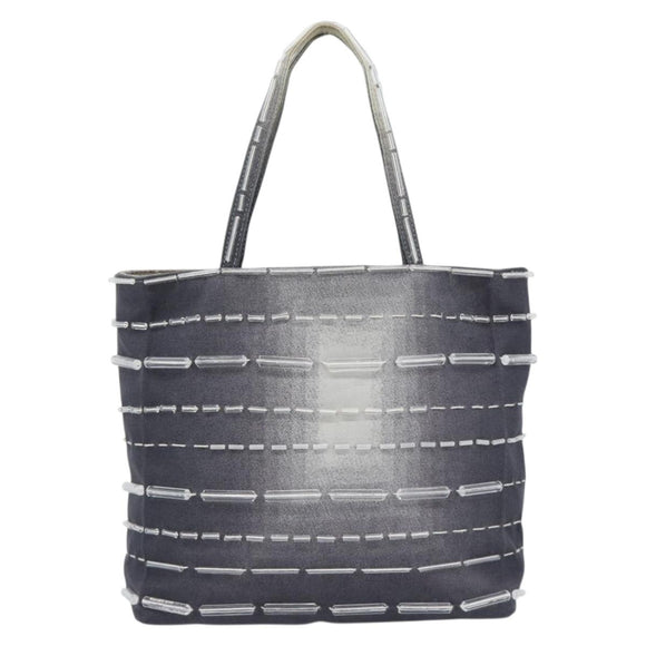 PRADA Hand Bag Canvas Gray Auth ar13973