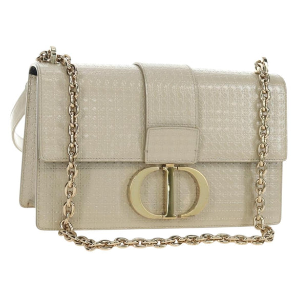 Christian Dior Montaigne Chain Bag Patent Leather Beige Gold Auth ar13976V