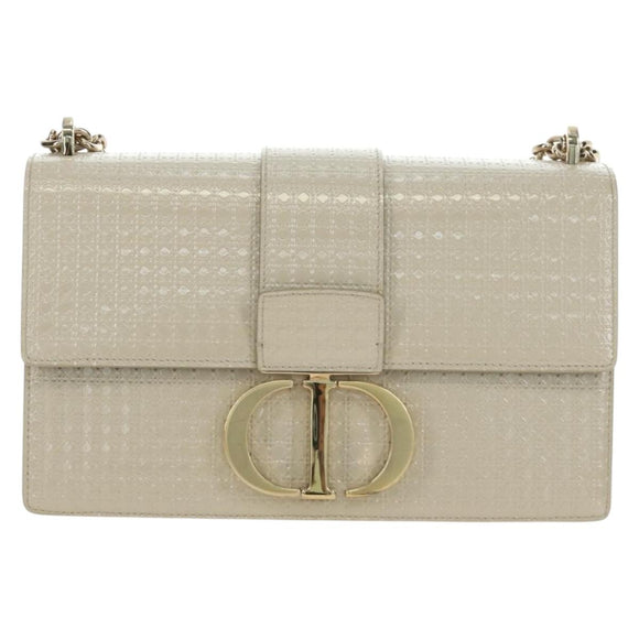 Christian Dior Montaigne Chain Bag Patent Leather Beige Gold Auth ar13976V